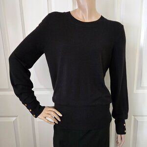 Loft Soft Knit Button Sleeve Sweater SZ M Black